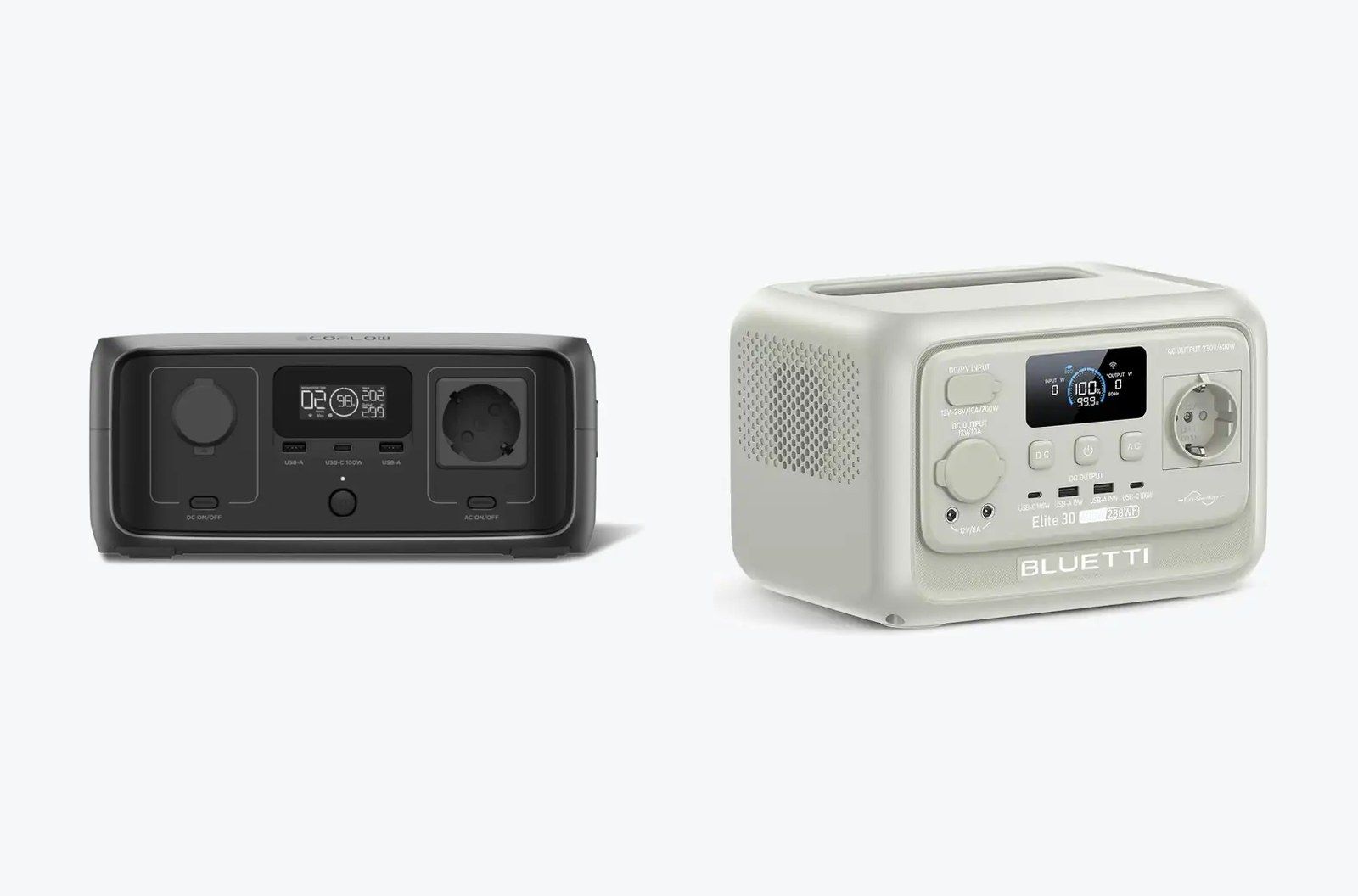 EcoFlow River 3 y Bluetti Elite 30 V2, las dos estaciones de energía compactas enfrentadas