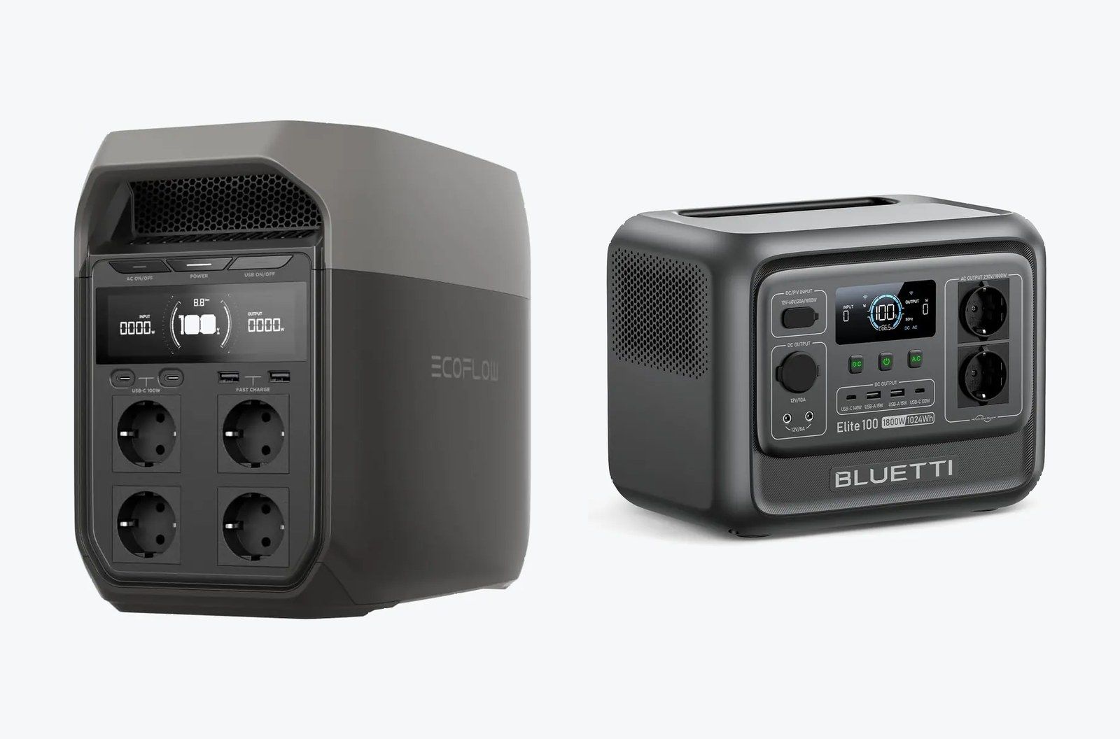 EcoFlow Delta 3 y Bluetti Elite 100 V2, las dos estaciones de energía enfrentadas